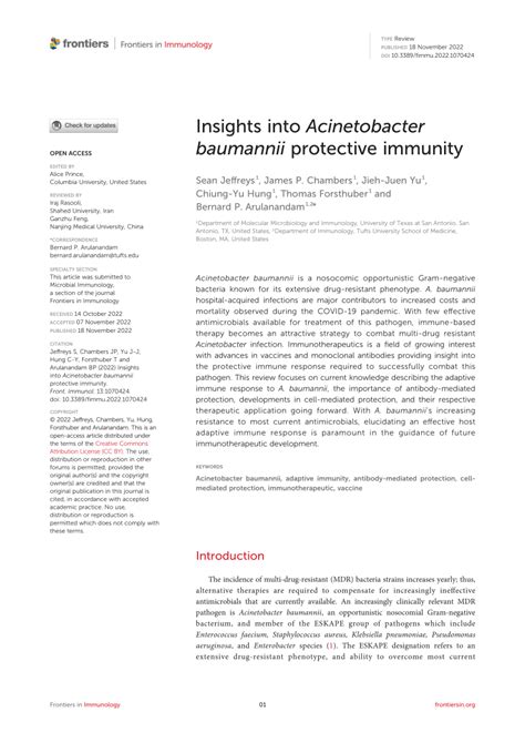 Insights into Acinetobacter baumannii: A Review of .